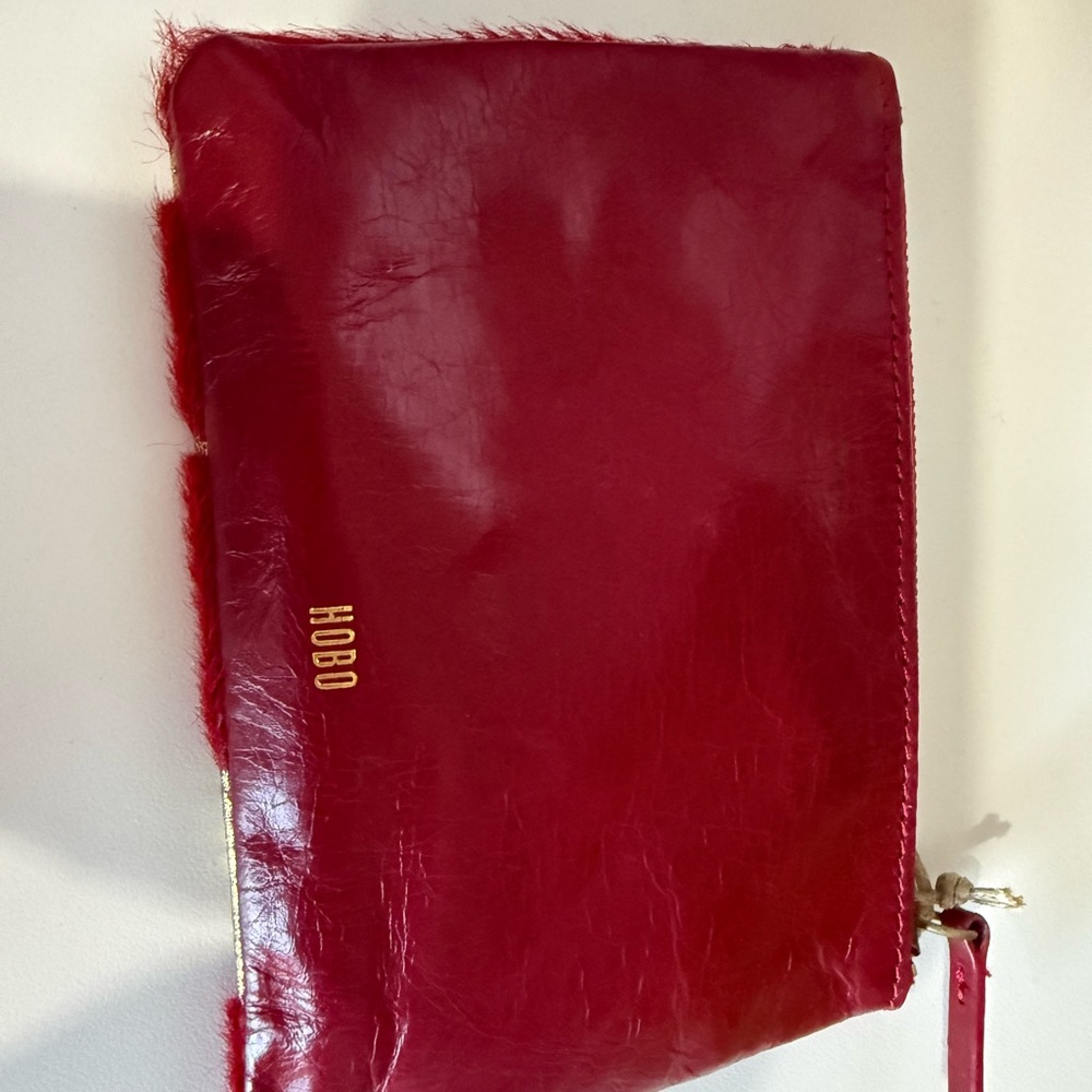 Hobo GIVE Red and Gold Fur Zipper Pouch - Picture 2 of 5